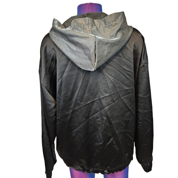 Zara Basic Silver & Black Satin Hooded Windbreaker Size Medium Women's H34 - Picture 6 of 10